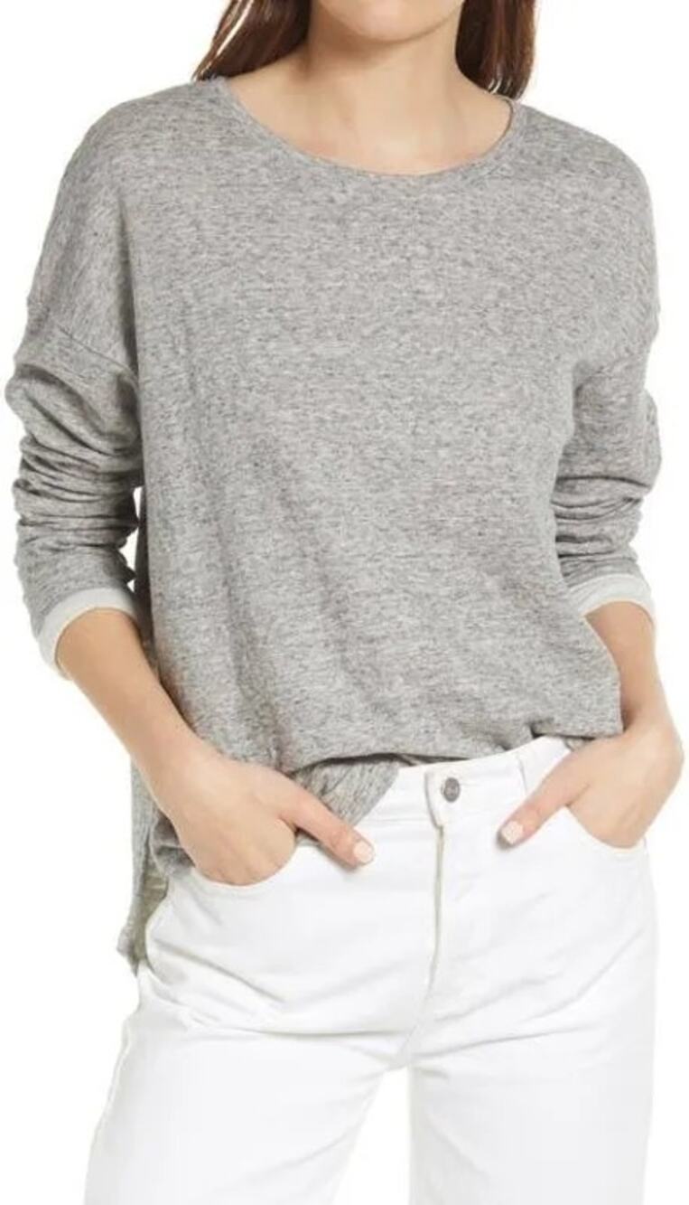 Madewell Gray Double-Faced Long Sleeve Oversized Tee Women's XXS